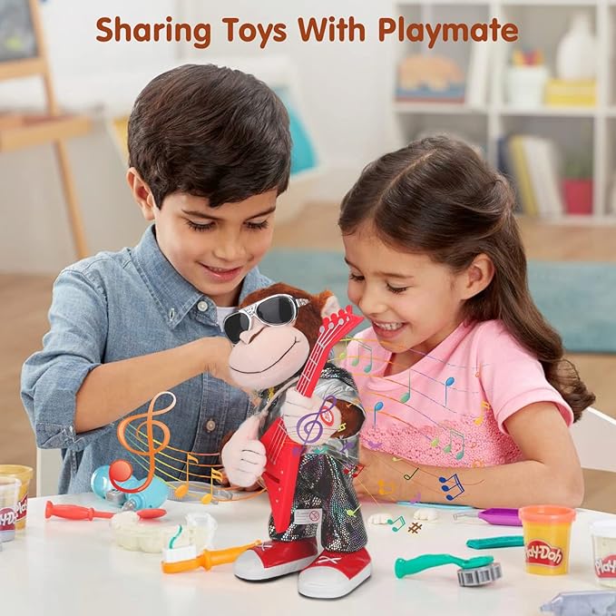 Dancing Monkey Plush Toy, Stuffed Toys, Dancing Singing, Body Shaking, and Guitar Shaking, Punk Molding, One Button Control, Children's Education Toys, Musical Intelligence Development