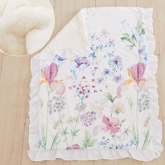 Brandream Gilrs Floral Bedding Boho Baby Bedding Watercolor Farmhouse Nursery Crib Blanket Set 3 Piece, Fitted Sheet, Skirt