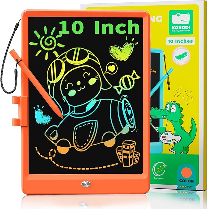 KOKODI LCD Writing Tablet, 10 Inch Colorful Toddler Doodle Board Drawing Tablet, Erasable Reusable Electronic Drawing Pads, Educational and Learning Toy for 3-6 Years Old Boy and Girls