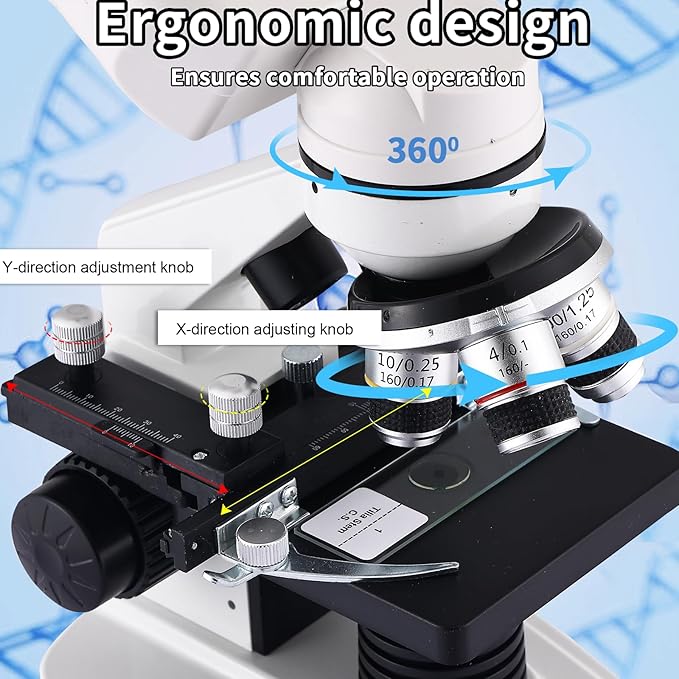 Microscope Magnification 40X-2500X WF25x Eyepieces, Dual LED Illumination, Microscope for Adults, Binocular Microscope for Schools, Homes, Labs, Education