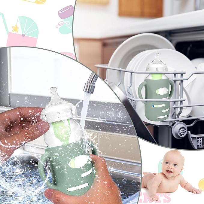 BUSOHA 3 Pack Silicone Sleeves for Dr Brown's Glass Baby Bottles - Drop Protection Baby Bottle Sleeves,Compatible with Dr. Brown's Newborn Glass Bottles,with Silicone Handles,9 oz