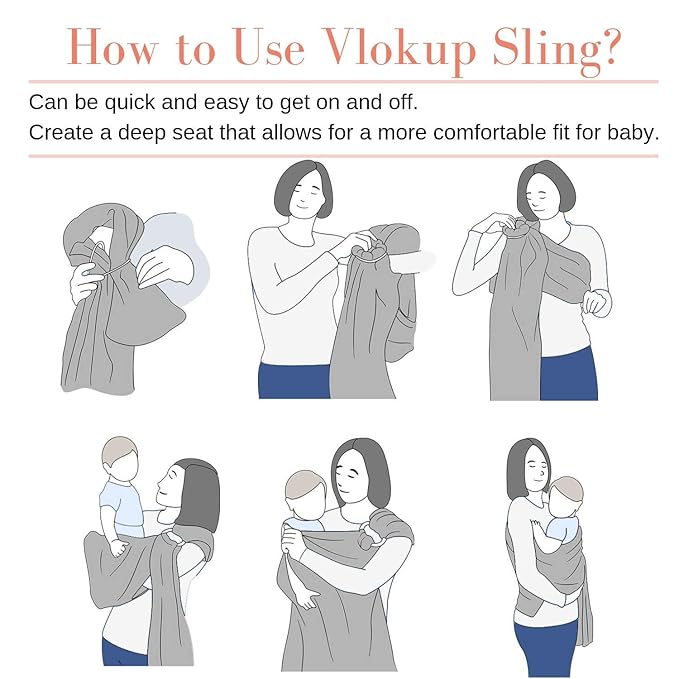 Ring Sling Baby Carrier, Soft Cotton Baby Sling Carrier Newborn to Toddler, Baby Wrap Carrier for Plus Size Parents, Perfect Shower Gift, Grey