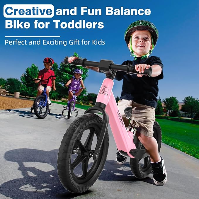 Ridego 12 or 14 Inch Balance Bike for Kids 2-6 Year Old,Lightweight Kids Bike with Adjustable Seat, Push Bicycle with Air Rubber Tires,Ride-on Toys Birthday Gift