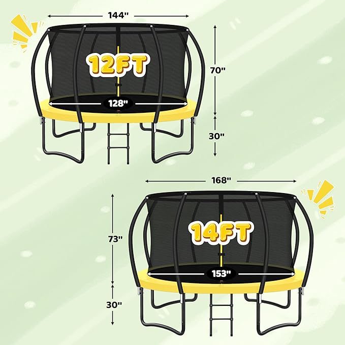 Trampoline 8FT 10FT 12FT 14FT 16FT, Recreational Trampolines with Enclosure Net and Ladder, Outdoor Anti-Rust Trampolines for Kids and Adults, ASTM Approved