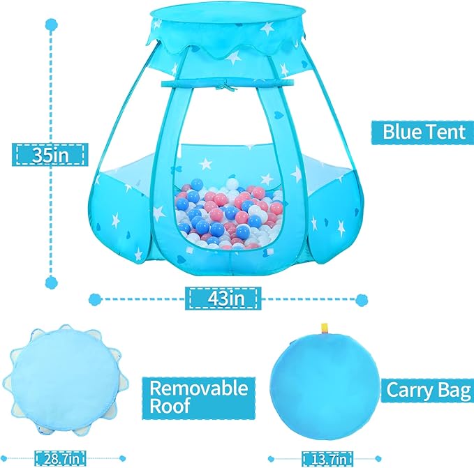 Baby Ball Pit for Toddler with 50 Balls, Kids Pop Up Play Tent for Girls, Princess Toys for Children Indoor & Outdoor Playhouse with Carry Bag (Bule: Pink/White/Babyblue, 109x90cm/50 Balls)