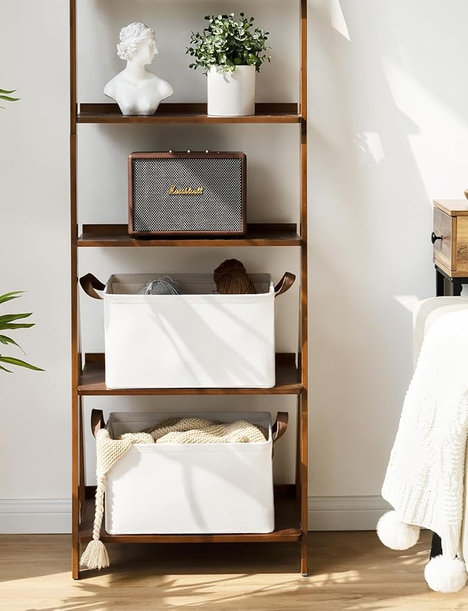 StorageWorks Storage Bins, Fabric Storage Bins for Shelves, Storage Baskets with Metal Frame, Closet Baskets and Bins with Handles, Beige, 2-Pack