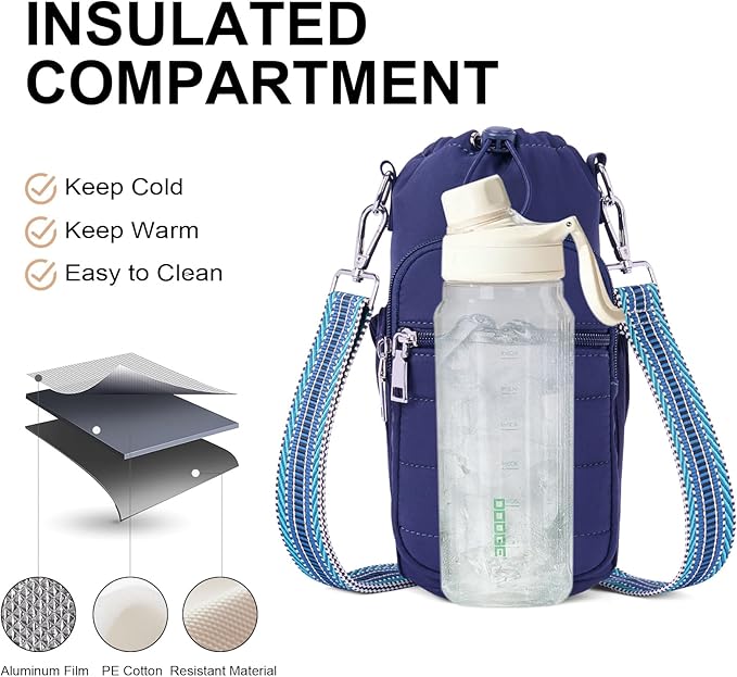 Water Bottle Bag 40 oz Crossbody Holder for Walking Hiking Insulated Carrier Purse with Adjustable Strap
