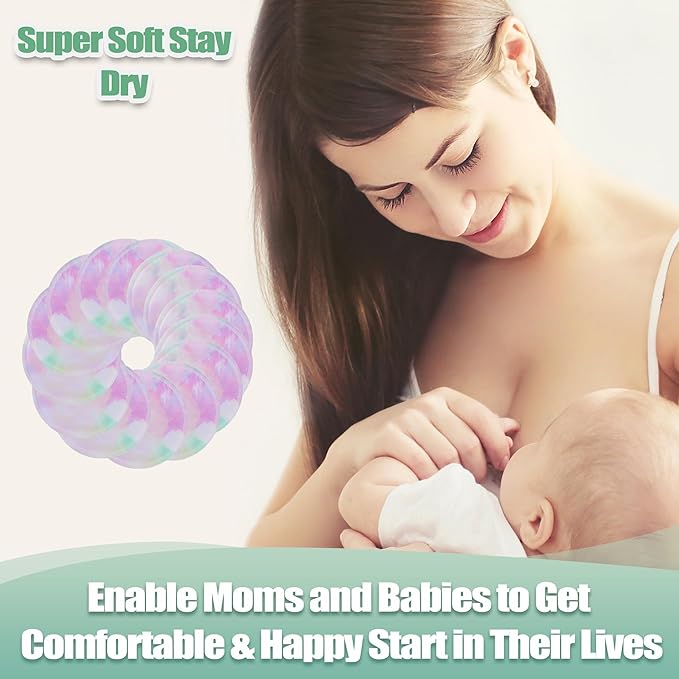 wegreeco Nursing Breast Pads (14 Pack) + Laundry Bag & Travel Storage Bag, 4.7 inch - Washable & Reusable Breastfeeding Nursing Pads (Plain Shape, Dreamy, Large)