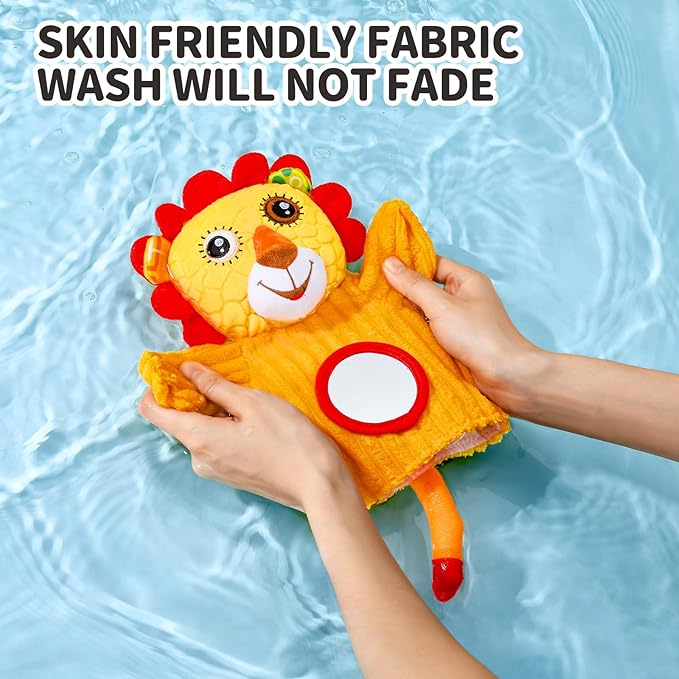 Jollybaby Hand Puppets Baby Toy 0-6-12 Months, Plush Stuffed Animal Hand Puppets Toys for Kids,Sensory Doll with Rattle and Mirror for Toddler,Social Emotional Play Therapy Toys for Boy Girl Gift