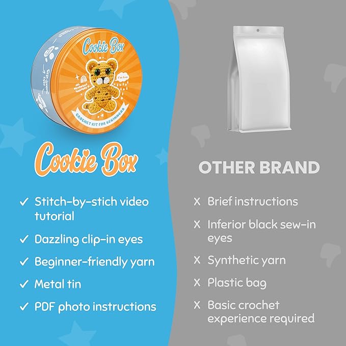 Cookie Box Crochet Kit for Beginners - Learn to Craft Amigurumi Stuffed Animals - Knitting Gift for Kids and Adults - Beginner-Friendly Yarn - Stitch-by-Stitch Video Tutorial - Leopard Leo