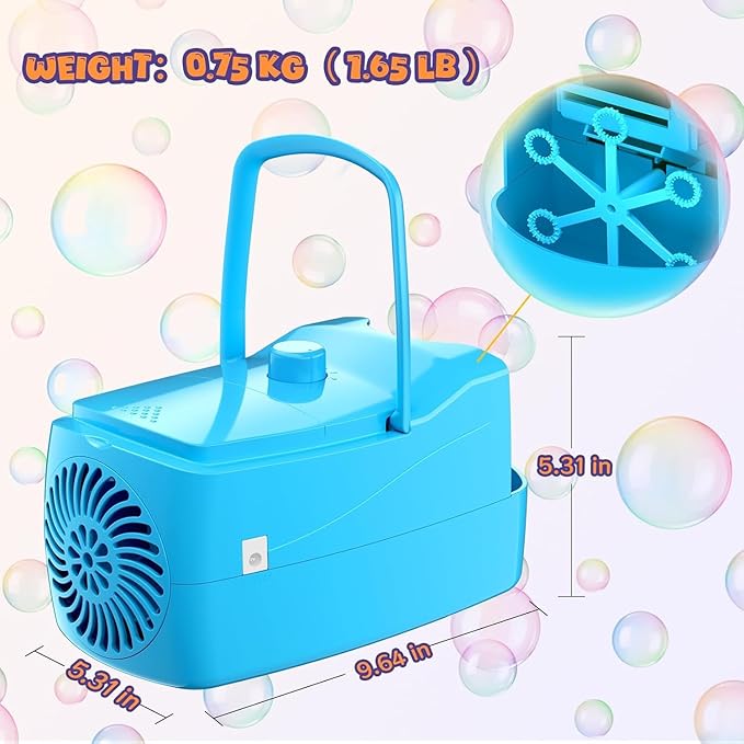 Bubble Machine, 18000+ Bubbles Per Minute Bubble Maker Blower for Kids Toddlers with 2 Speeds,6 Wands,Operated by Batteries or Plug-in for Outdoor/Indoor Birthday Parties,Wedding (Blue)