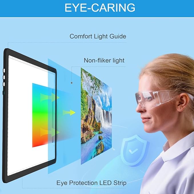 KOBAIBAN A3 Light Board for Diamond Painting & Tracing, Tracing Light Box with Side Physical Buttons, 6-Levels Adjustable Brightness, USB-C Powered Light Table for Art Crafting(Black, 46.2 x 33.9 CM)