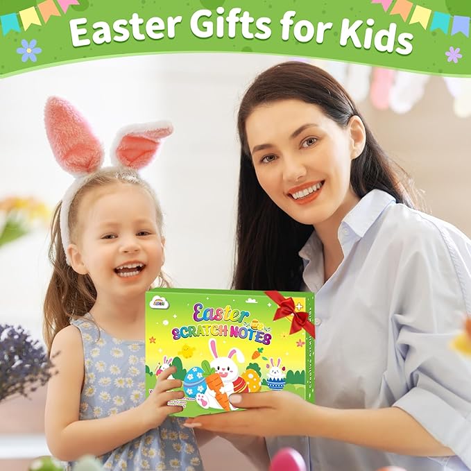 ZMLM Rainbow Scratch Party Favors Kids: Birthday Gifts Toy Bulk Scratch Art Notebook 24 Pack Birthday Goodie Bags Stuffers Girls Boys Art Craft Pad Classroom Prizes School Teacher Supplies (Easter)