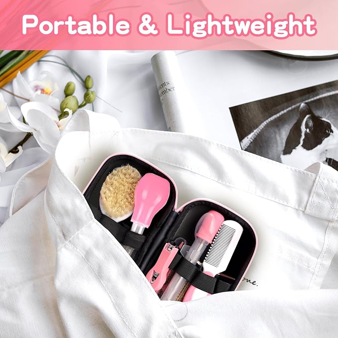 Baby Grooming Kit,Infant Safety Care Setwith Hair Brush Comb Nail Clipper Nasal Aspirator, Baby Essentials Kit for Newborn Girls Boys (14 PC-Pink Kit)