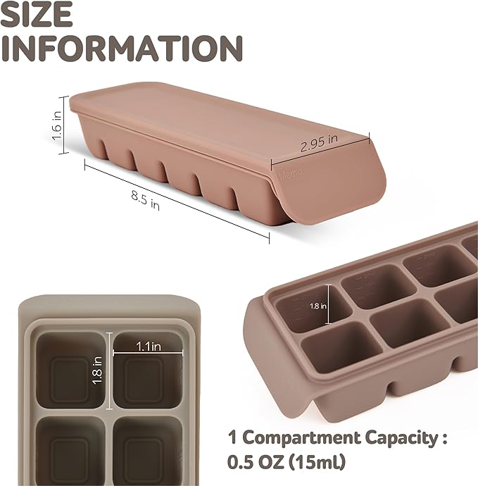 Silicone Freezer Trays with Lid, 0.7oz 12 Section-Leak Proof Silicone Freezer molds for Homemade Baby Food Breastmilk, Purees, Vegetables, Fruit, Baby Food Jars Ice Tray with Lid BPA Free Beige