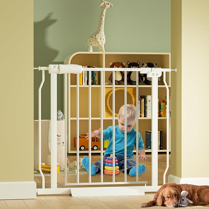 Wide Baby Gate for Stairs, Doorways, Hallways - Pressure Mounted - Walk Through - Dogs & Kids Gates - 38.5 to 43.5 Inch Wide