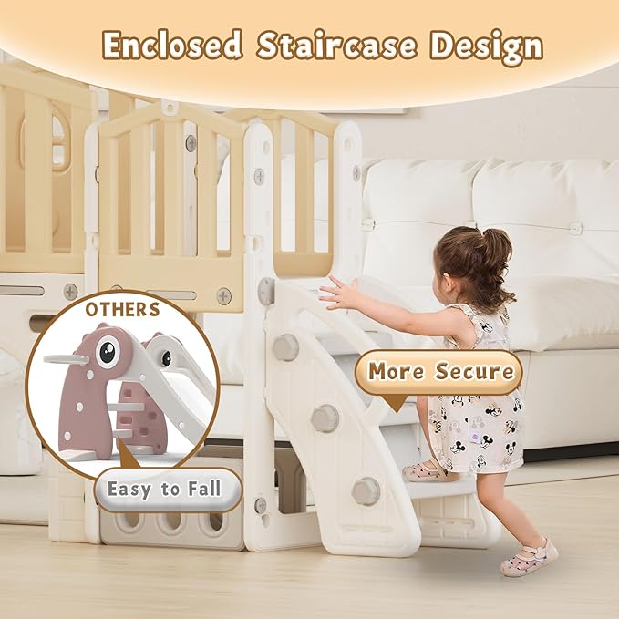 XJD 9 in 1 Toddler Slide Set, Kids Slide for Toddlers Age 1+, Toddler Climber Slide PlaySet with Basketball Hoop and Ball,Outdoor Indoor Playground for Toddlers 1-3 (Beige)