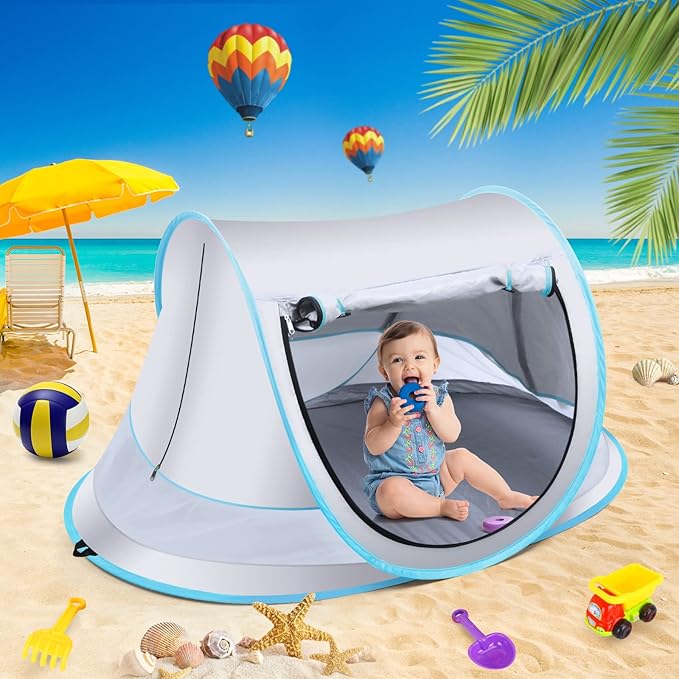 Baby Beach Tent,Large Pop Up Beach Tent Sun Shade for Beach,Portable Baby Travel Tent with Mosquito Net,Indoor Baby Play Tent,UPF 50+ UV Protection Sun Shelters for Infants