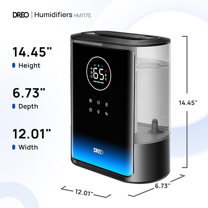 Dreo 8L Smart Humidifiers for Bedroom 600ftยฒ, 80H Runtime Warm&Cool Supersized Mist Humidifier for Large Room Indoor, Quiet Whole House humidifier for Baby, Plants, with Alexa/Google, Black, HM717S