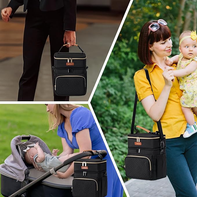 Insulated Breastmilk Cooler Bag with Ice Pack - Holds 6x9oz Bottles, Leakproof Double Layer, Baby Bottle Cooler Bag with Adjustable Strap for Nursing Moms, Daycare & Travel