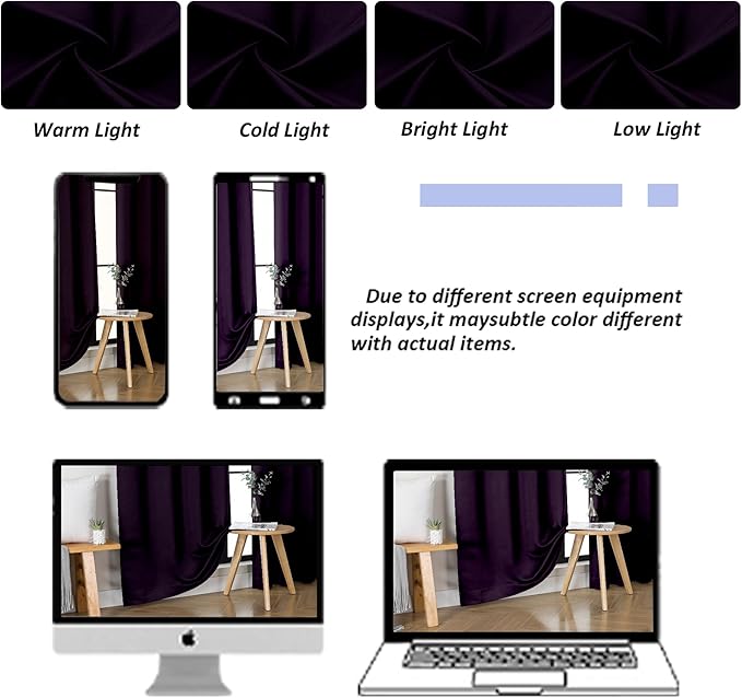 Simplebrand Ava BlackBerry Blackout Curtains for Bedroom 72 Inch Length 2 Panels Set, Privacy Thermal Insulated Rod Pocket Door Window Curtains for Patio French Door Front Door, W40 x L72 Inch