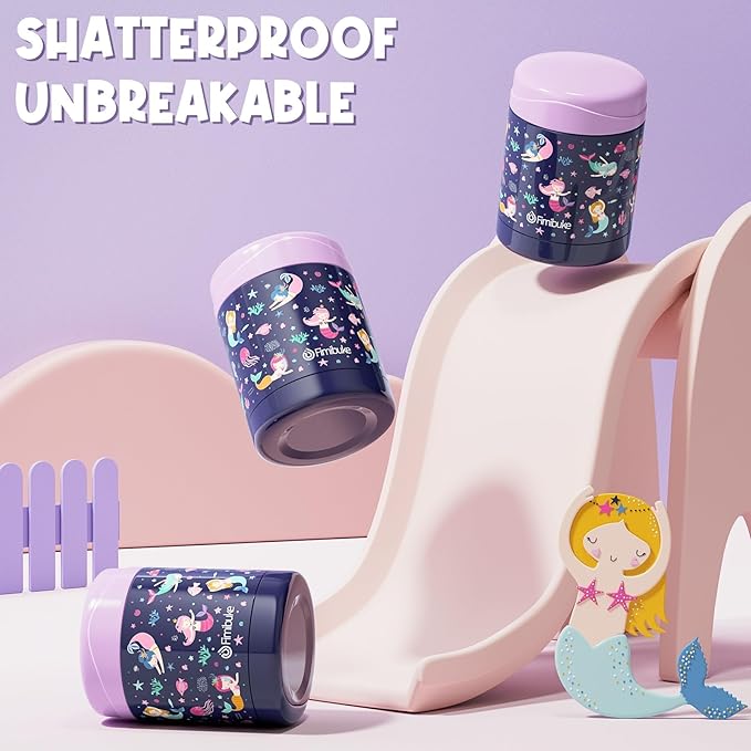 Fimibuke Insulated Kids Food Jar, 12 OZ Bpa Free Wide Mouth Stainless Steel Vacuum Thermos for Hot Cold Food for School Travel Leakproof Toddler Boy Girl Lunch Container Snack Cup for Fruits Veg Soup