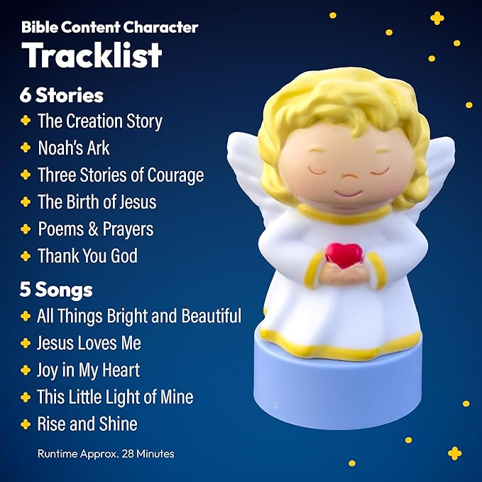 Kids Book Projector – 6 Bible & 5 Classic Read-Aloud Stories, 10 Songs & Night Light & Soothing Dream Music | Children Ages 3+ Storytime Projector for Kids & Toddler | Toys, Owl & Angel