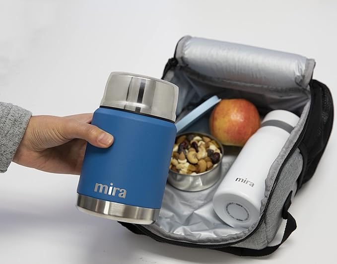 MIRA 15 oz Insulated Food Thermos for hot and cold foods - Leak-Proof Stainless Steel Container with Spoon - Hawaiian Blue
