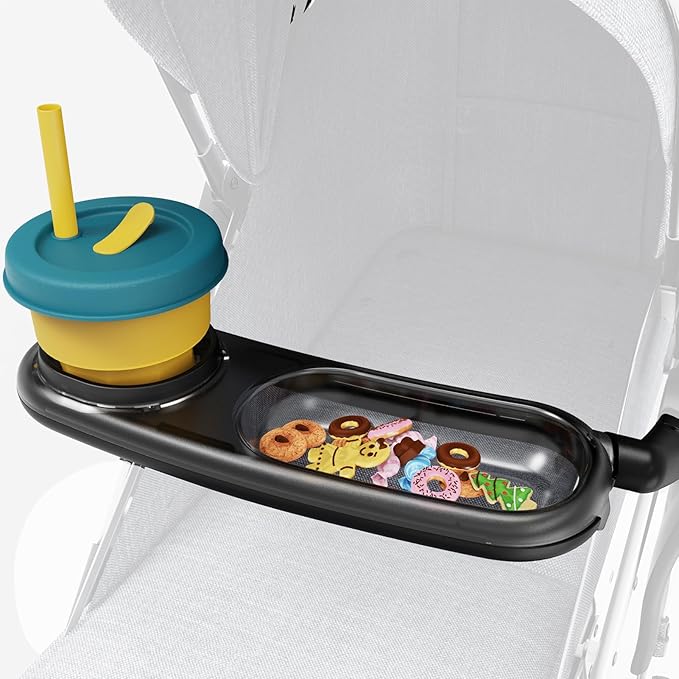 Snack Tray Fits for UPPAbaby Vista/Vista V2/Vista V3/Cruz/Cruz V2/ RumbleSeat/RumbleSeat V2, Stroller Tray with Cup Holder & Recessed Bowl, Dishwasher Safe, Quick Attachment, Folds with Stroller, Grey