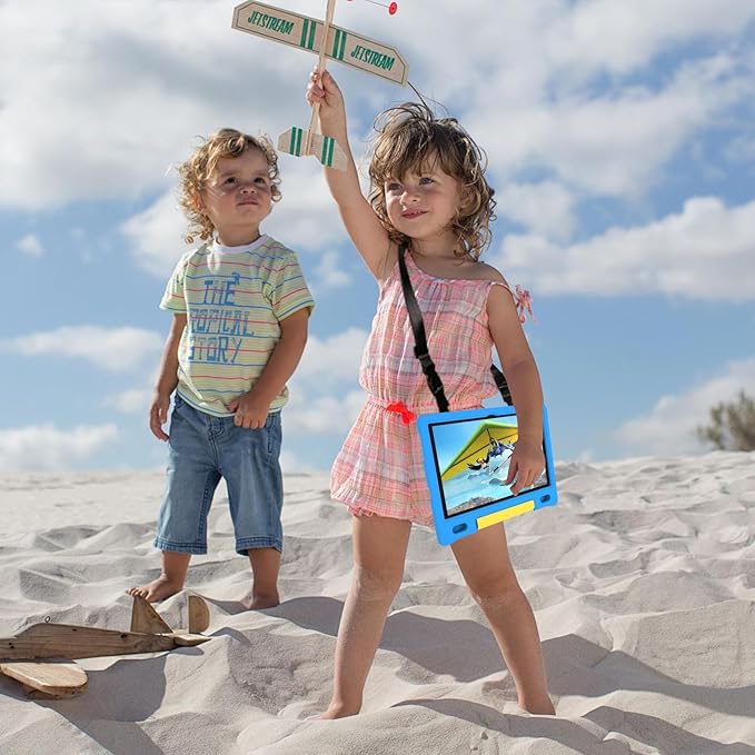 Kids Tablet, 10.1 Inch Tablet for Kids, Android 14, 64GB, Octa-Core CPU, WiFi, Big Battery, Kids Conten, Parental Control, HD Display Children Tablet Age 3-12, Bluetooth, Blue Shockproof Case