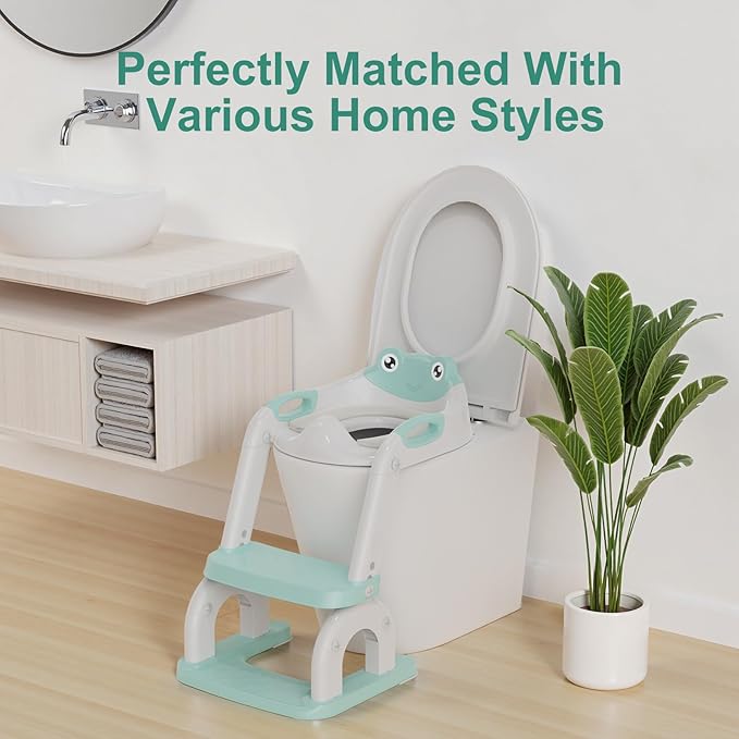 Potty Training Seat with Step Stool Ladder, Upgraded 2-in-1 Toddler Potty Training Toilet Seat with Non-Slip Step Splash Guard Handles and Waterproof Cushion, Toddler Potty Seat for Kids Boys Girls