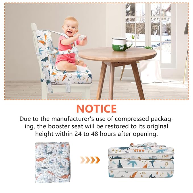 Toddler Booster Seat for Dining Table, Adjustable 5 Point Safety Buckle Kids Toddler Booster Seat with Backrest, Waterproof Non-Slip Bottom Portable Travel Increasing Cushion for Chair (White)