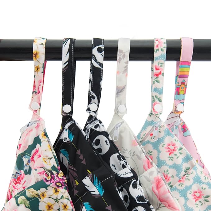 ALVABABY 2pcs Cloth Diaper Wet Dry Bags Waterproof Reusable with Two Zippered Pockets Travel Beach Pool Daycare Soiled Baby Items Yoga Gym Bag for Swimsuits or Wet Clothes LZ0102