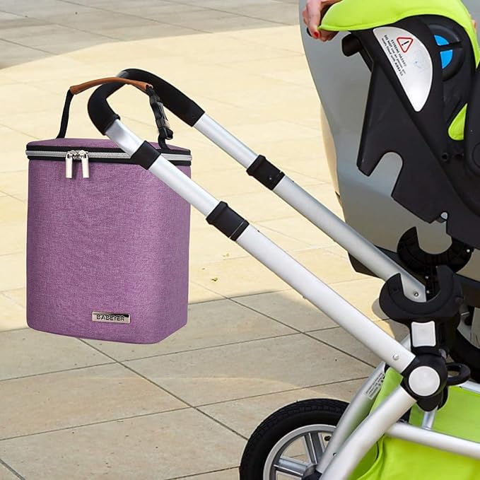 Breast Milk Cooler Bag with Ice Pack Fits 4 Baby Bottles Up to 9 Ounce, Baby Bottle Bag Great for Nursing Mom Daycare, Purple