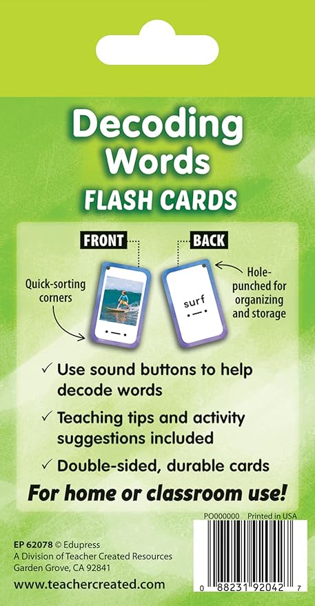 Teacher Created Resources Decoding Words Flash Cards (EP62078), Medium