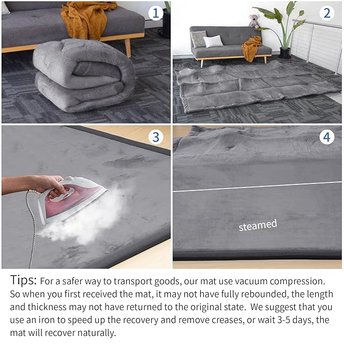 Ultra Soft Baby Play Mat for Floor,1.3" Thick Elasti-Foam 50x50 Playpen Mat for Toddlers Infant kids,Water-Repellent Coral Velvet for Tummy Time,Non-Slip Backing Safe for Crawling,Tatami Style (Dark Grey)