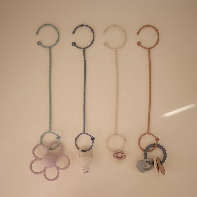 mushie Adjustable Silicone Toy Straps 2-Pack | Baby Accessories Holder for Travel, Stroller, High Chair (Blush/Shifting Sand)