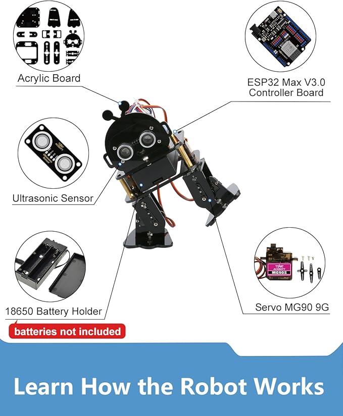 Biped Robot Kit STEM Toys Science Kit for Kids, Bionic Bipedal Robotics Programmable Coding Crafts Set for Arduino ESP32, Birthday Gift for Age 8-12 Boys Girls Teens