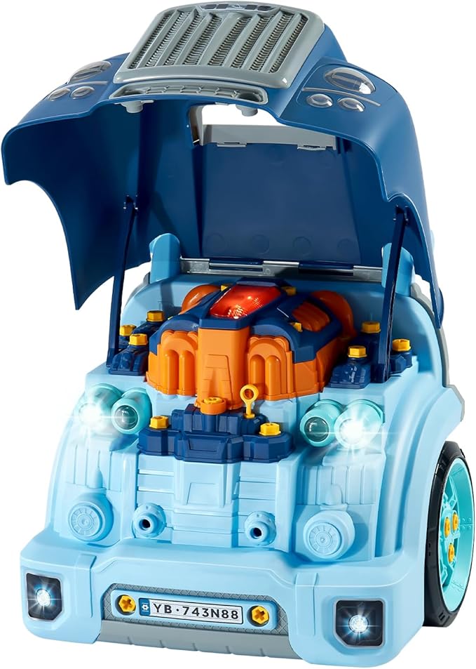 VEVOR Engine Toy, 60 Pieces, Kids Mechanic Car Repair Set with Removable Parts, Lights and Sounds, Steering Wheel and Horn, Kids Mechanic Workshop Set for Toddler Ages 3 Years and Up, Blue