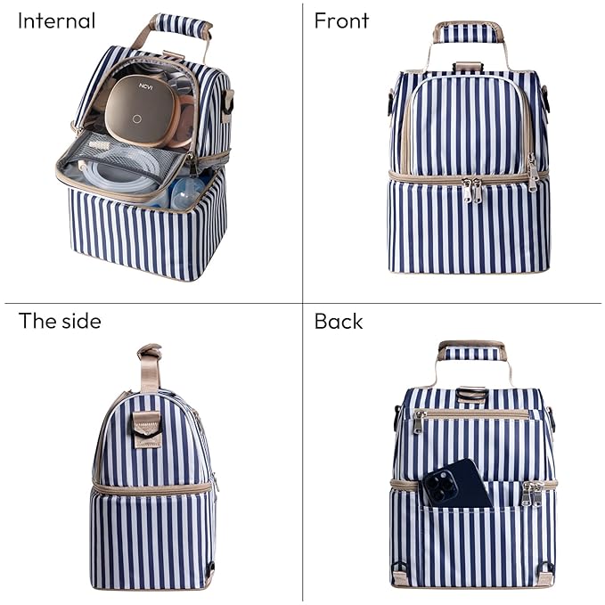 NCVI Breastmilk Cooler Bag with 2 Ice Pack, Breast Pump Bag with Cooler Fits 6 Bottles, Double Layer Breast Milk Baby Bottle Cooler Bag, for Travel, Nursing Mom Daycare, Work, Picnic (Stripe)