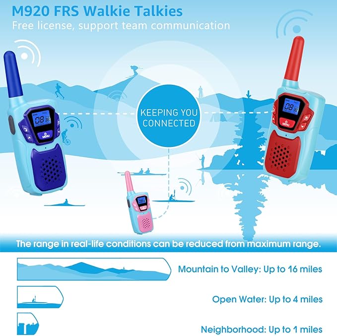 Walkie Talkies Long Range 3 Pack Rechargeable Walkie-Talkies for Kids Girls Boys Toddlers Adults Camping Hiking Skiing Cruise, Family Pink 2 Way Radio Toy with Lanyard Battery 4 Miles VOX NOAA