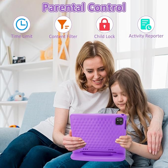 Tablet for Kids, 10.1 inch IPS HD Touchscreen Android 14 64 GB Storage, 8GB RAM, Octa Core Kids Tablet, Parental Controls, 12-hr Battery, WiFi, GPS - Purple