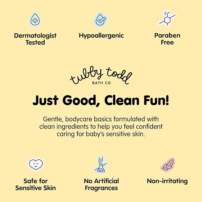 TUBBY TODD Essentials Baby Bath Gift Set – 8.5oz Hair+Body Wash, 8.5oz Bubble Bath & 3.5oz All Over Ointment