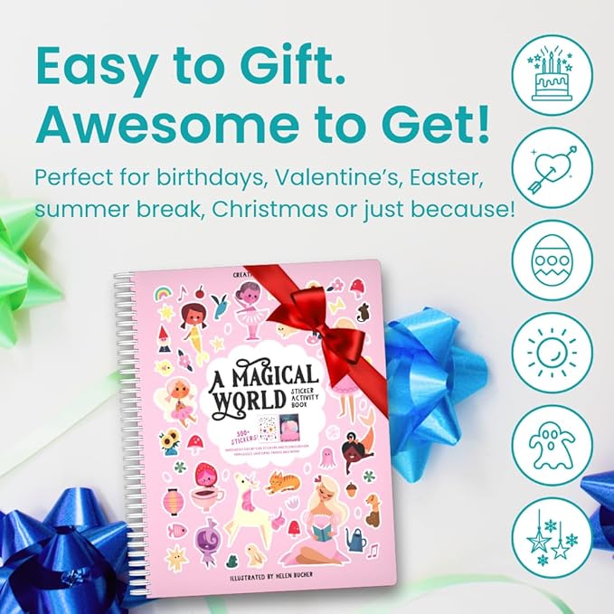 Princess Sticker Book Activity for Kids, A Magical World by Cupkin, Toddler Airplane Travel Essentials, 500+ Stickers for Kids 12 Scenes + Coloring Book Pages, Princess Gift, Crafts Ages 2-8