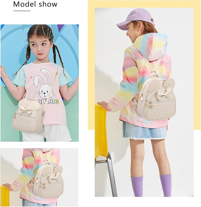 KL928 Girls Bowknot Polka Dot Cute Mini Backpack Small Daypacks Convertible Shoulder Bag Purse for Women