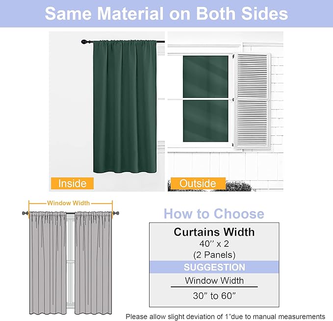 Simplebrand Ava Ever Green Blackout Curtains for Bedroom 96 Inches Long 2 Panels, Thermal Insulated, Energy Saving Living Room Window Treatment Curtains Blackout Drapes, W40 x L96 Inch, Ever Green