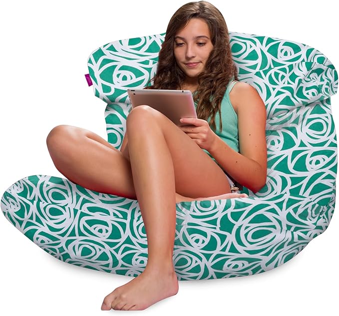 Posh Creations Structured Comfy Bean Bag Chair for Gaming, Reading, and Watching TV, Laguna Lounger, Canvas - Roses Mint