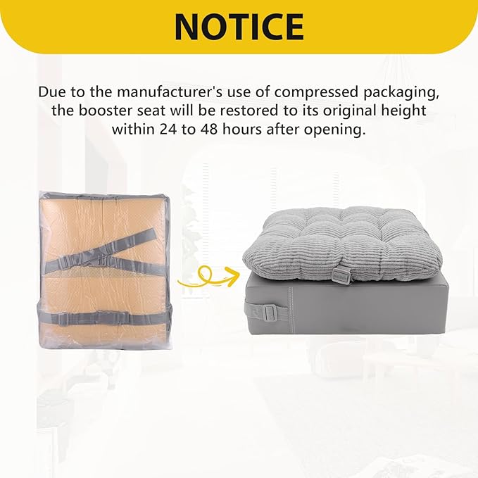 Toddler Booster Seat for Dining Table 2PC Upgraded 3.6IN Cushion with Soft Corduroy Backrest Infant Booster Seat for Kitchen Chair with Adjustable Straps - Non-Slip Base & Breathable Fabric 