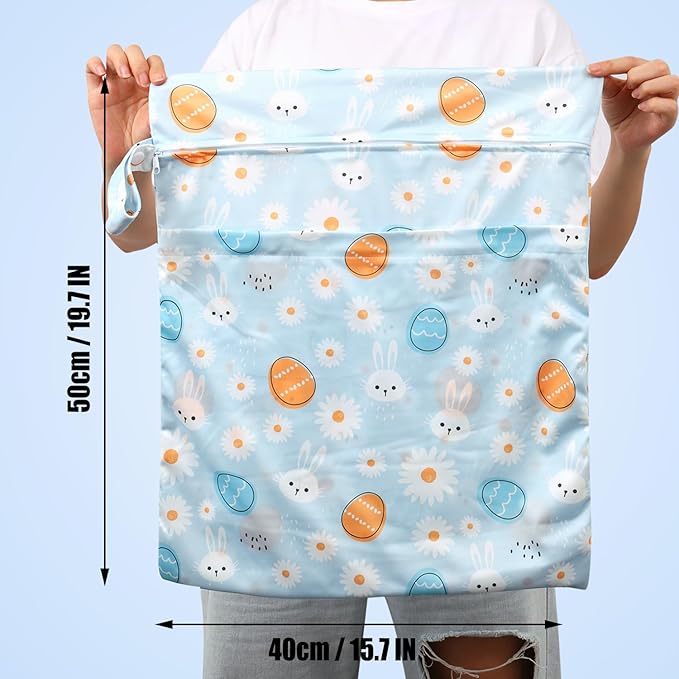 2pcs Travel Waterproof Laundry Bag, Cloth Diaper Wet Dry Bags with Handle 2 Zipper Pockets Washable Dirty Clothes Travelling Hanging Bathing Beach Daycare Yoga Gym Sports Exercise Swimsuits