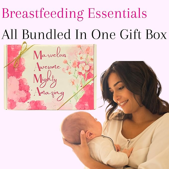 New Mom Postpartum Breastfeeding Essentials Kit for Nursing Mama, Lactation Tea, Silicone Breast Pump, Reusable Breast Pads, Pain Relief for Sore Cracked Nipples, Spa and Relaxation Basket Box Set